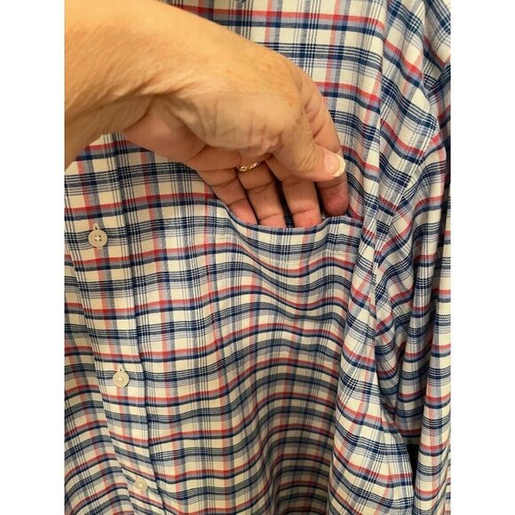 Lands End Mens Supima No‎ Iron Oxford Shirt XL 17-17.5 Plaid 100% Cotton - Picture 2 of 12